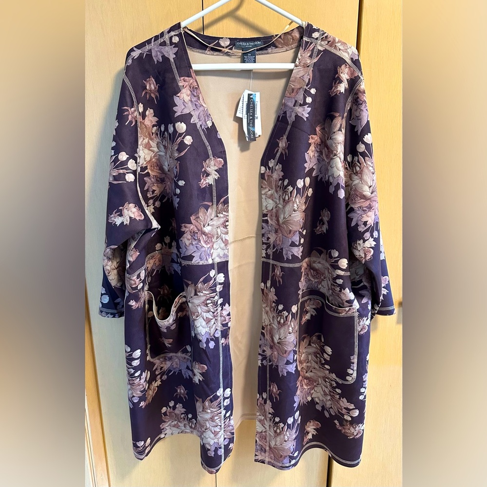 Floral Faux Leather Kimono/Open Jacket - NWT